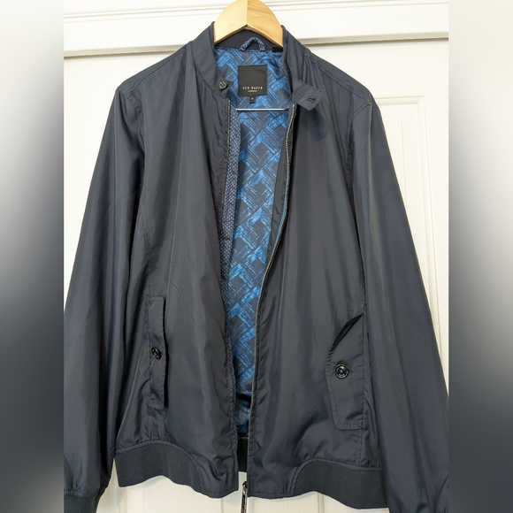 TED BAKER LONDON Electiv Mens Bomber Windbraker Nylon Navy Blue Jacket Size 4 - Picture 10 of 11